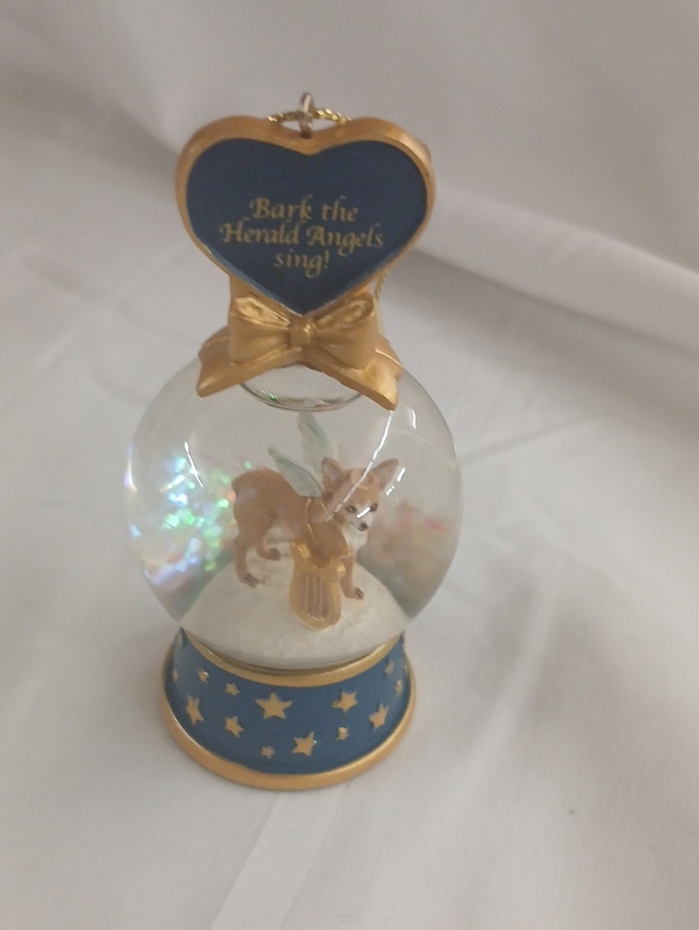 Holiday 'Bark the Herald Angels Sing' Blue & Gold Snow Globe Ornament